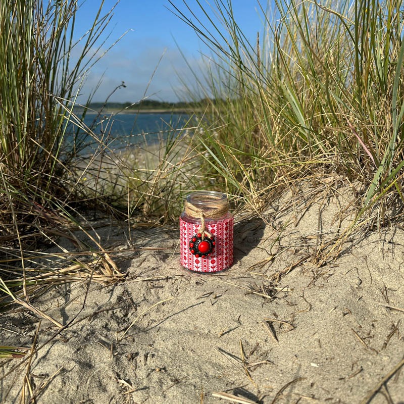Zeeuwse knop fles | klein rood | schortenbont